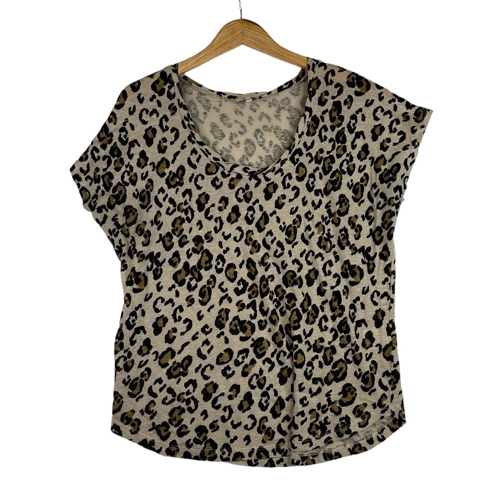 JOIE leopard print linen cotton tee size small animal print lightweight comfy